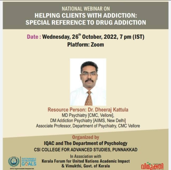 NATIONAL WEBINAR ON HELPING CLIENTS WITH ADDICTION: SPECIAL REFERENCE TO DRUG ADDICTION